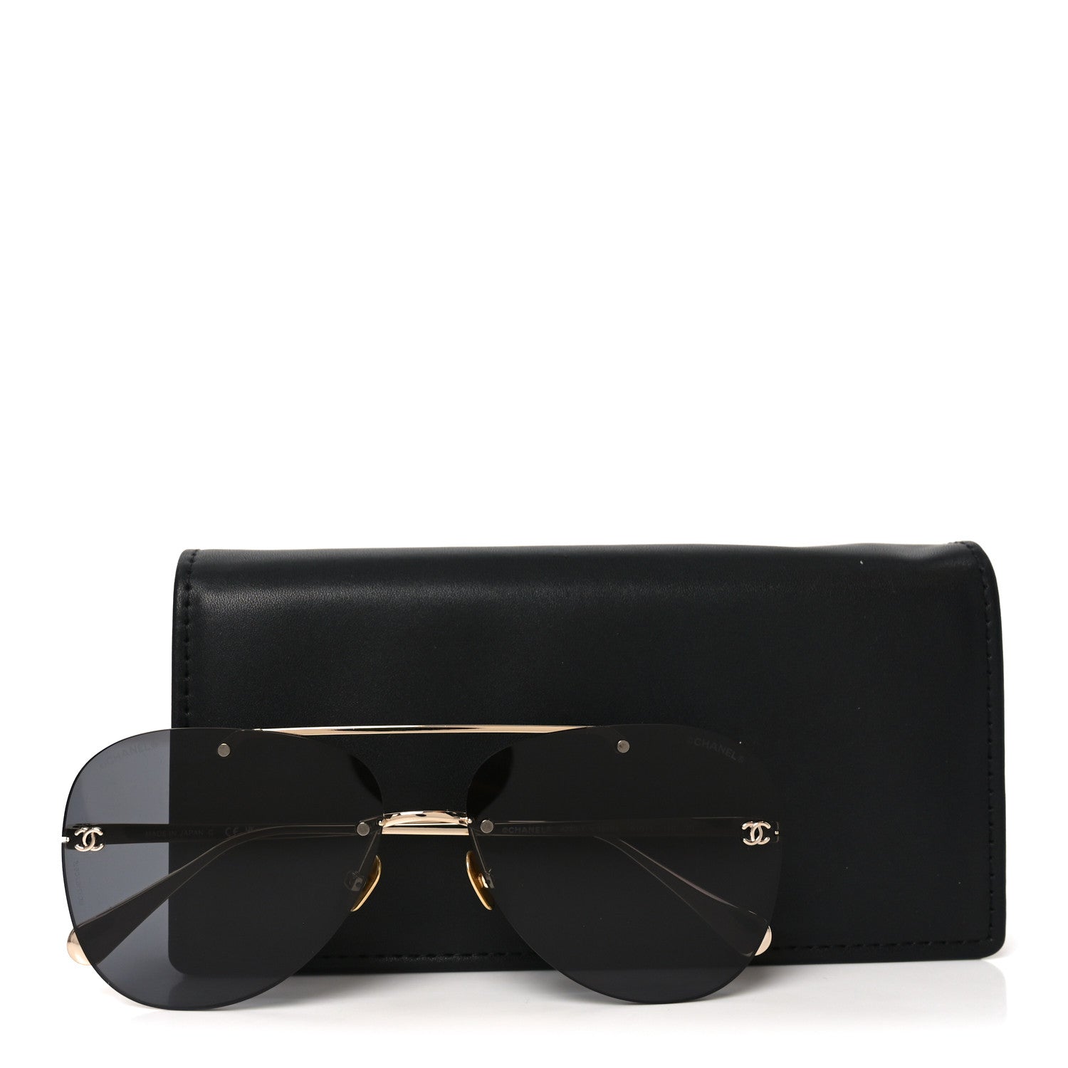 Chanel Titanium CC Pilot Aviator Sunglasses 4285-T Black Gold 7 of 7