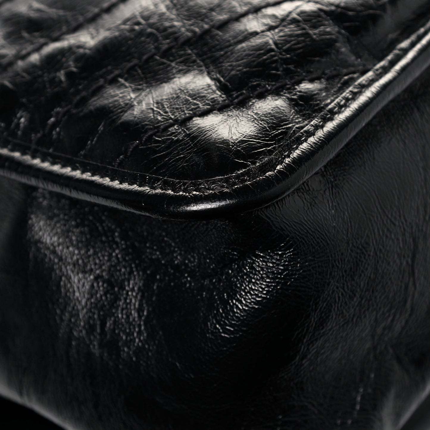 Crinkled Calfskin Matelasse Monogram Large Niki Chain Satchel Black