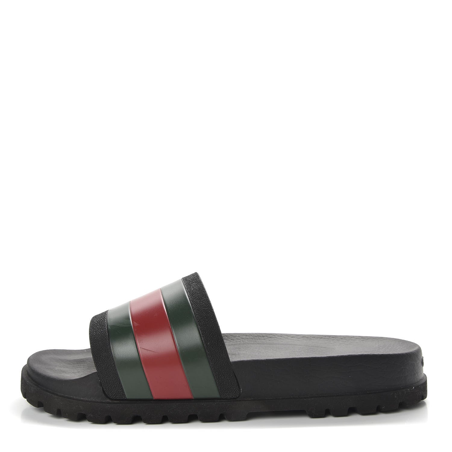 Gucci Rubber Web Mens Lug Sole Slide Sandals 12 Black Green Red 1 of 7