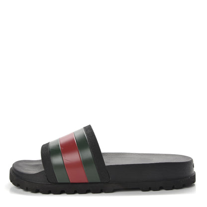 Gucci Rubber Web Mens Lug Sole Slide Sandals 12 Black Green Red 1 of 7