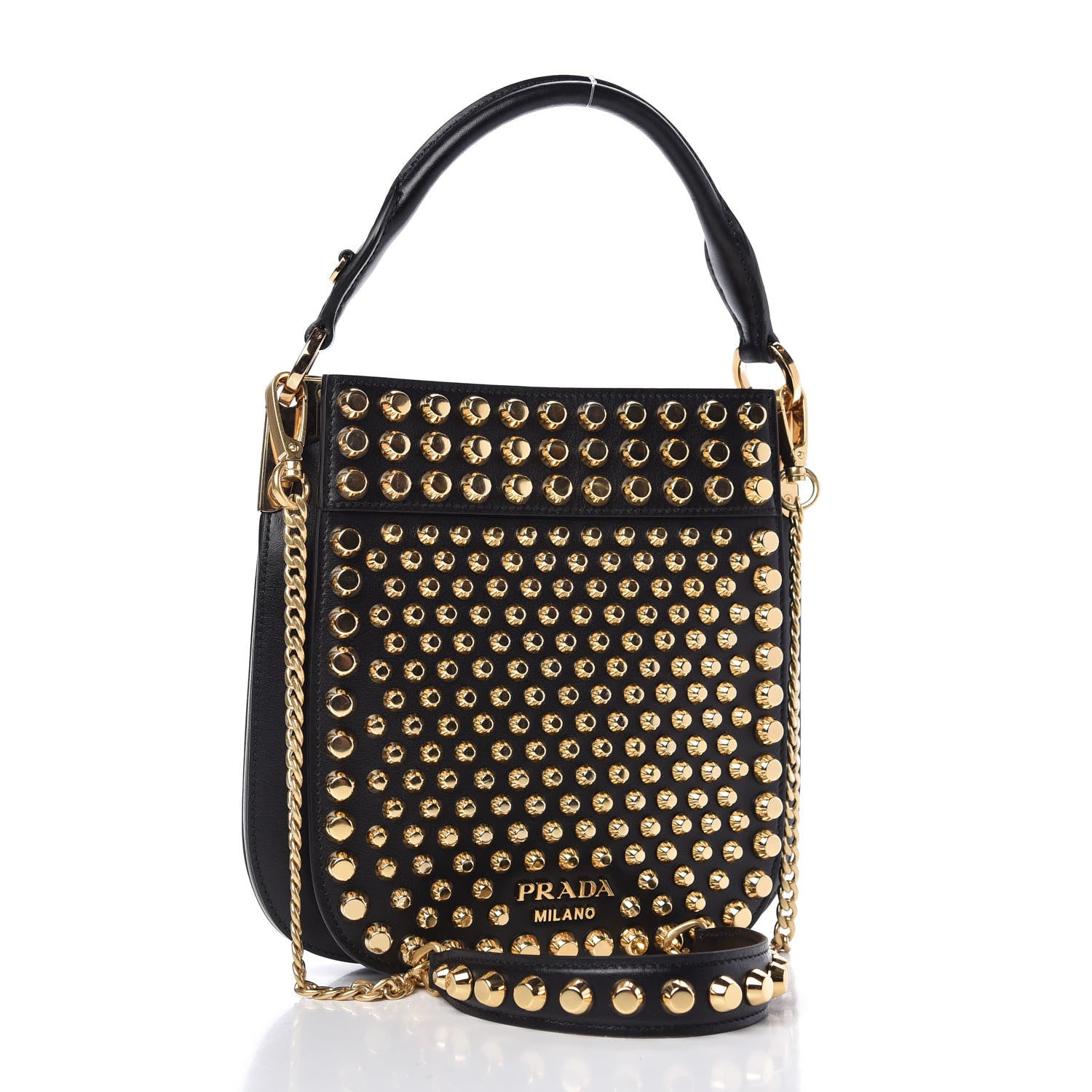 Prada City Calfskin Studded Small Margit Bag Black 3 of 11