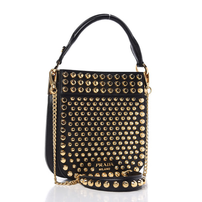 Prada City Calfskin Studded Small Margit Bag Black 3 of 11