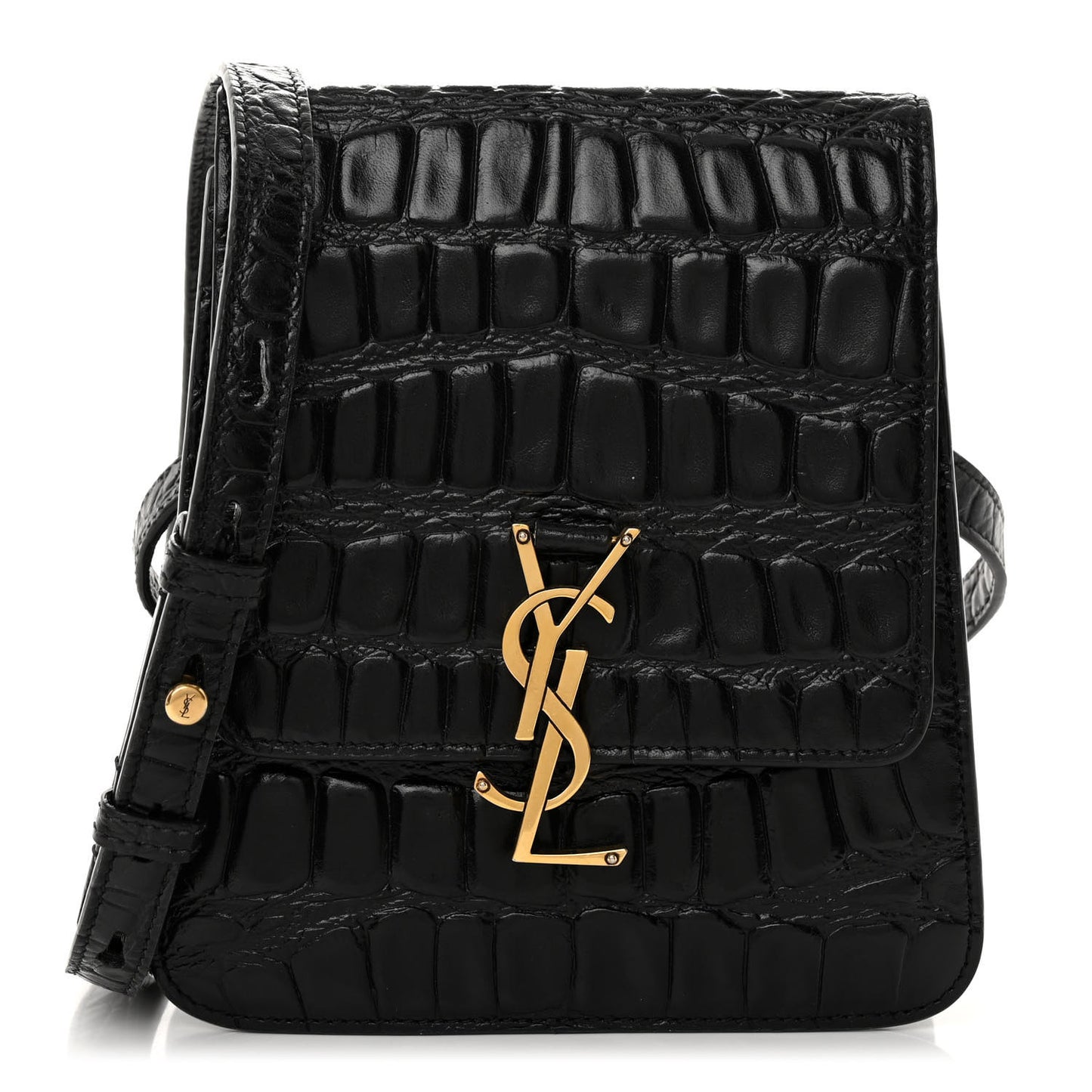Calfskin Embossed Crocodile North South Kaia Satchel Black