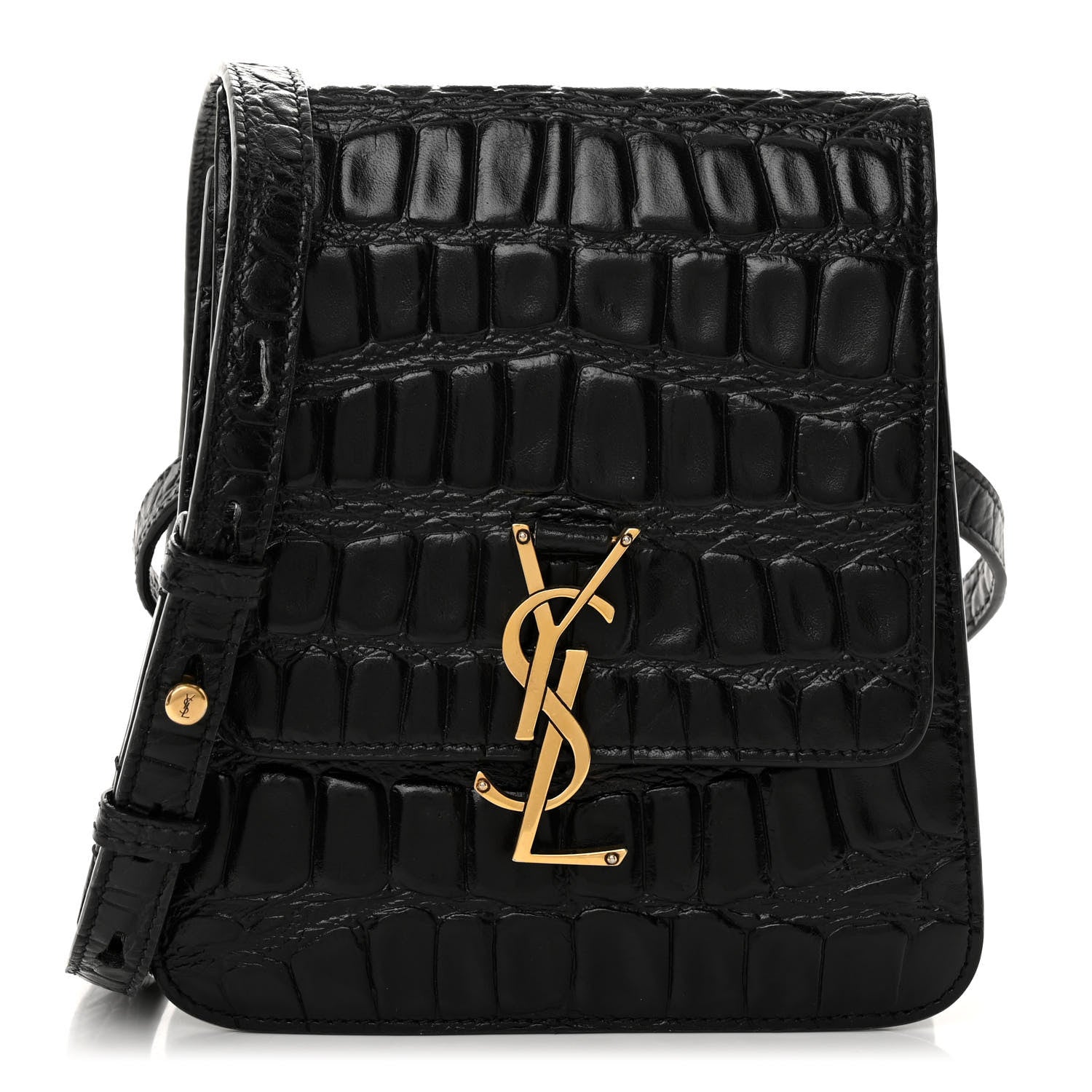 Saint Laurent Calfskin Embossed Crocodile North South Kaia Satchel Black 1 of 15