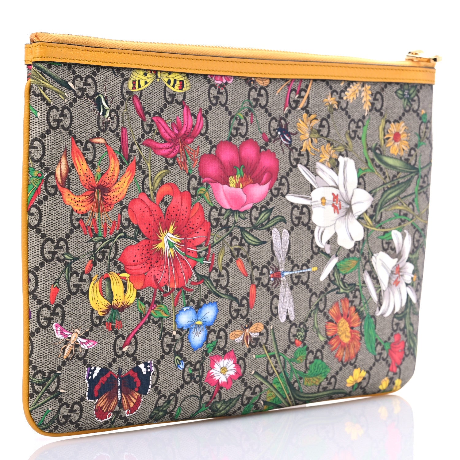 Gucci GG Supreme Monogram Flora Large Ophidia Pouch Clutch Beige Multicolor Crop 3 of 7
