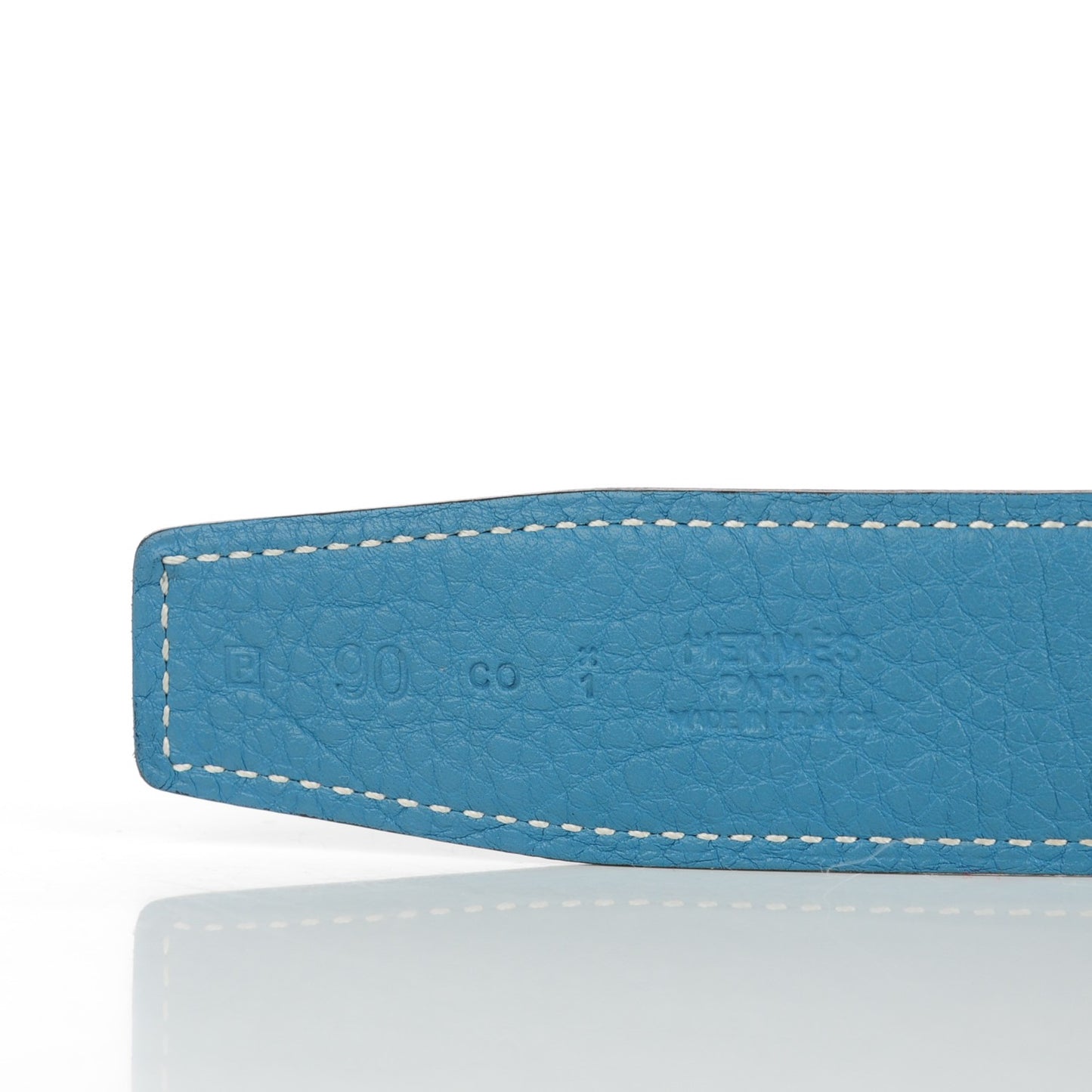 Box Taurillon Clemence 32mm H Belt 90 Black Blue Jean