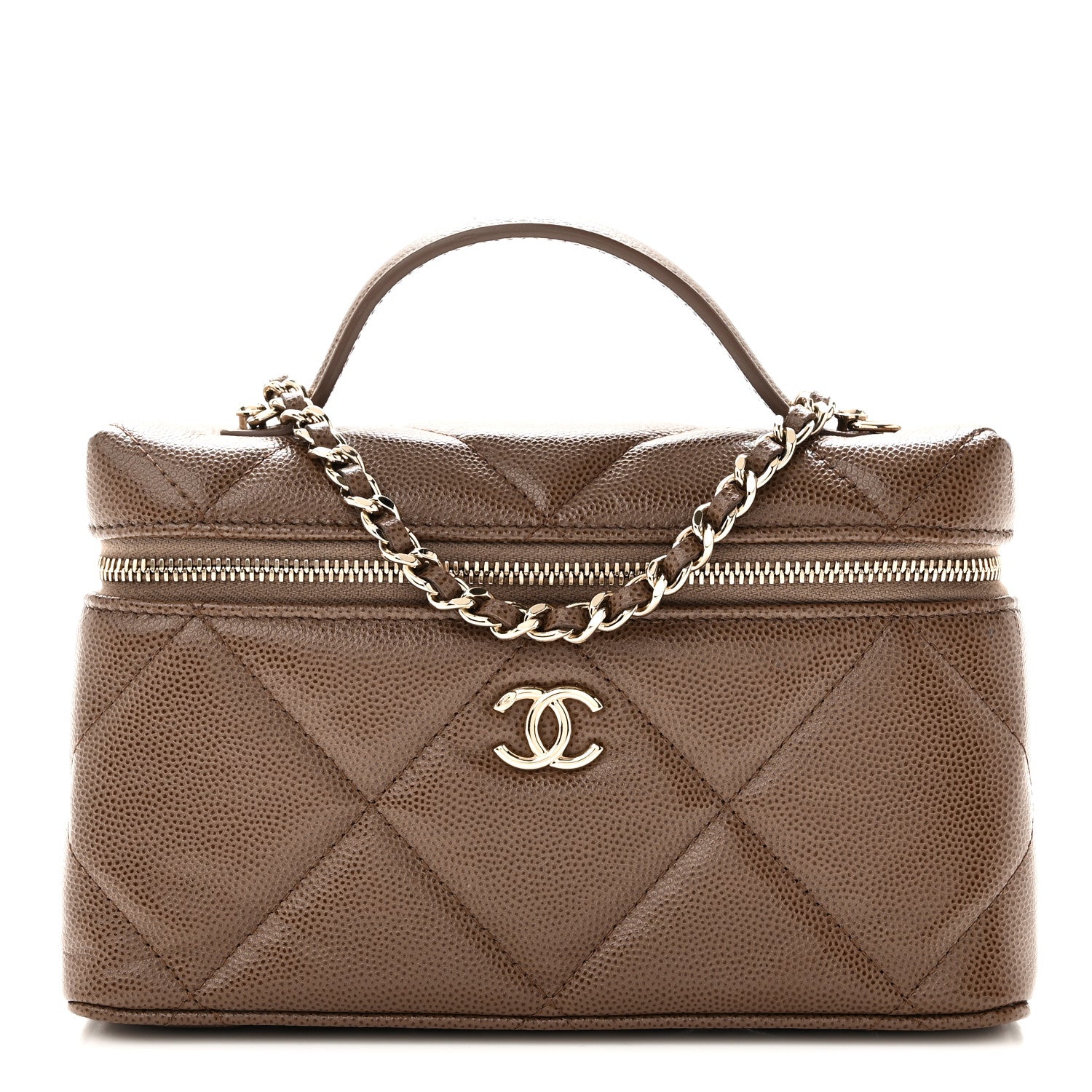 Chanel Caviar Quilted Top Handle Slim Vanity With Chain  Light Brown 1 of 11