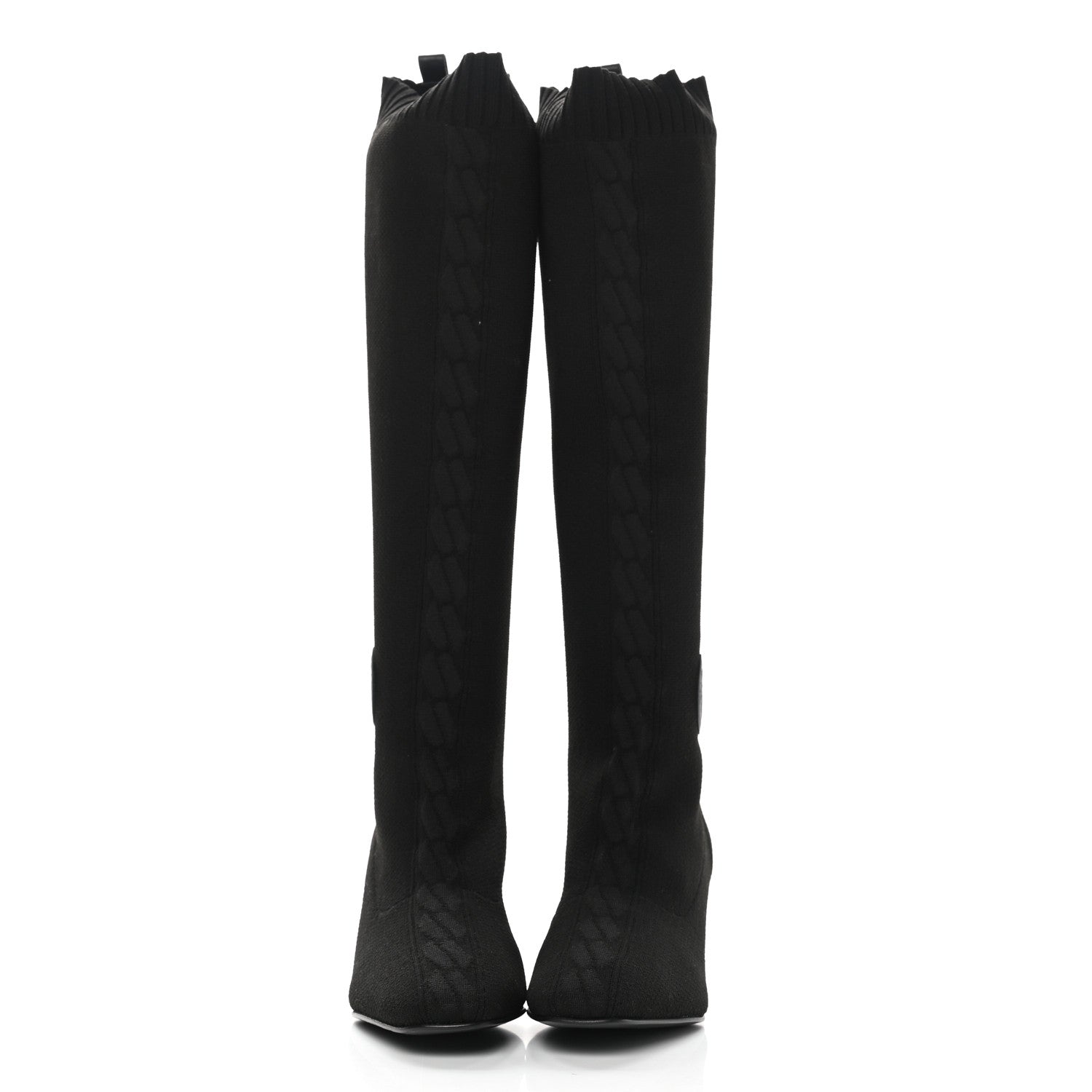 Hermes Knit Calfskin Fontaine 60 Boots 37.5 Black 2 of 9