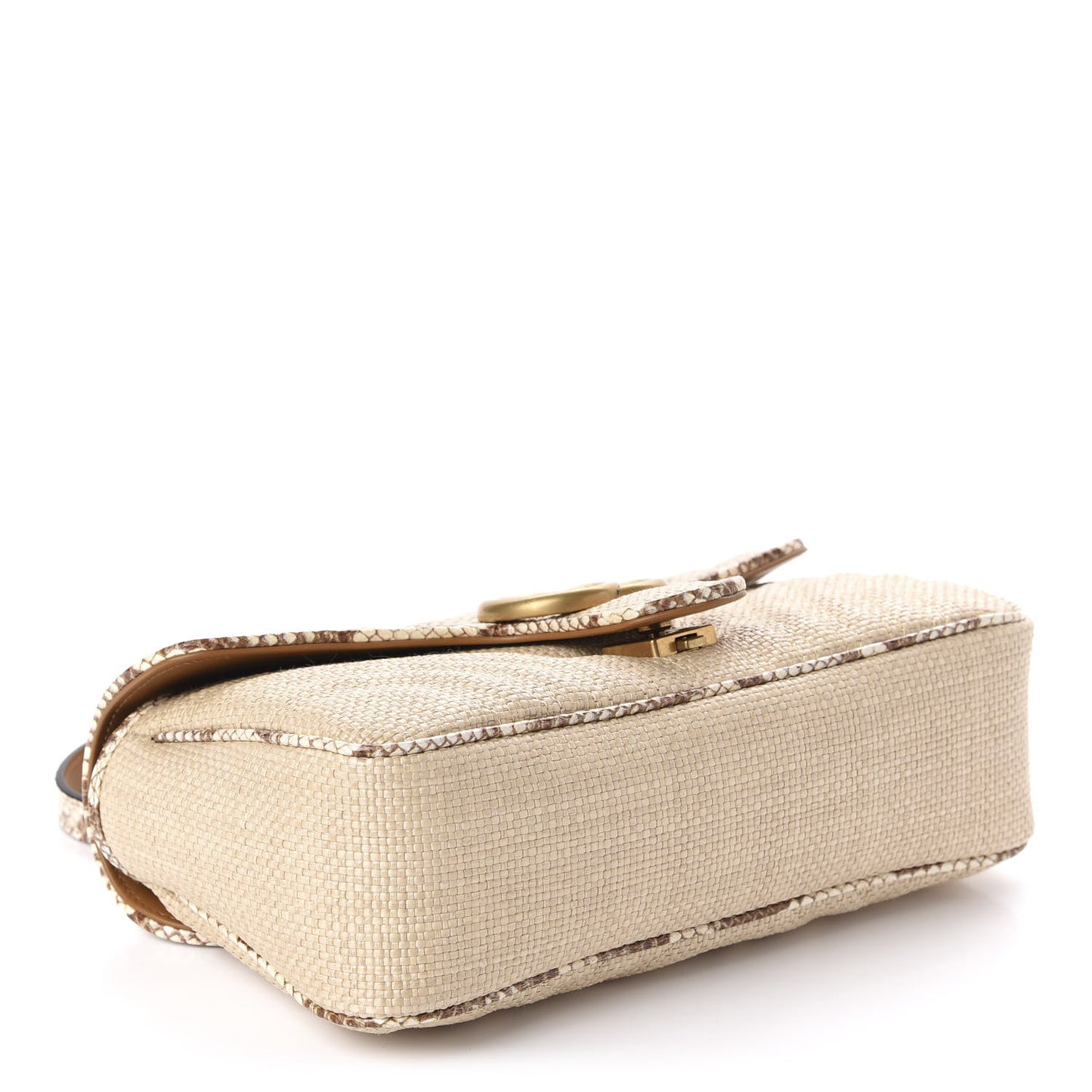 Raffia Elaphe Matelasse Small GG Marmont Shoulder Bag Natural Cream Brown