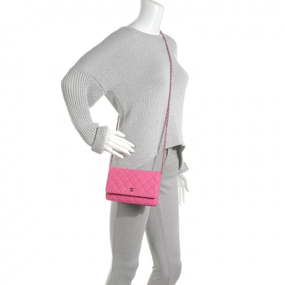 Iridescent Caviar Wallet on Chain WOC Hot Pink