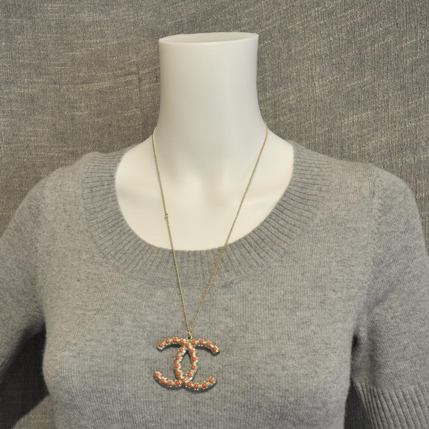 Large Beaded CC Necklace Orange Gold