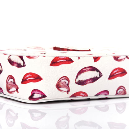 Saint Laurent Grain De Poudre Lips Print Medium Classic Monogram Camera Bag White Red 6 of 11