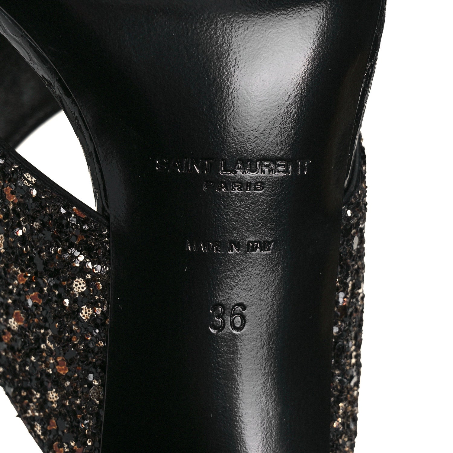 Saint Laurent Glitter LouLou 70 Mule Sandals 36 Black Gold 6 of 9