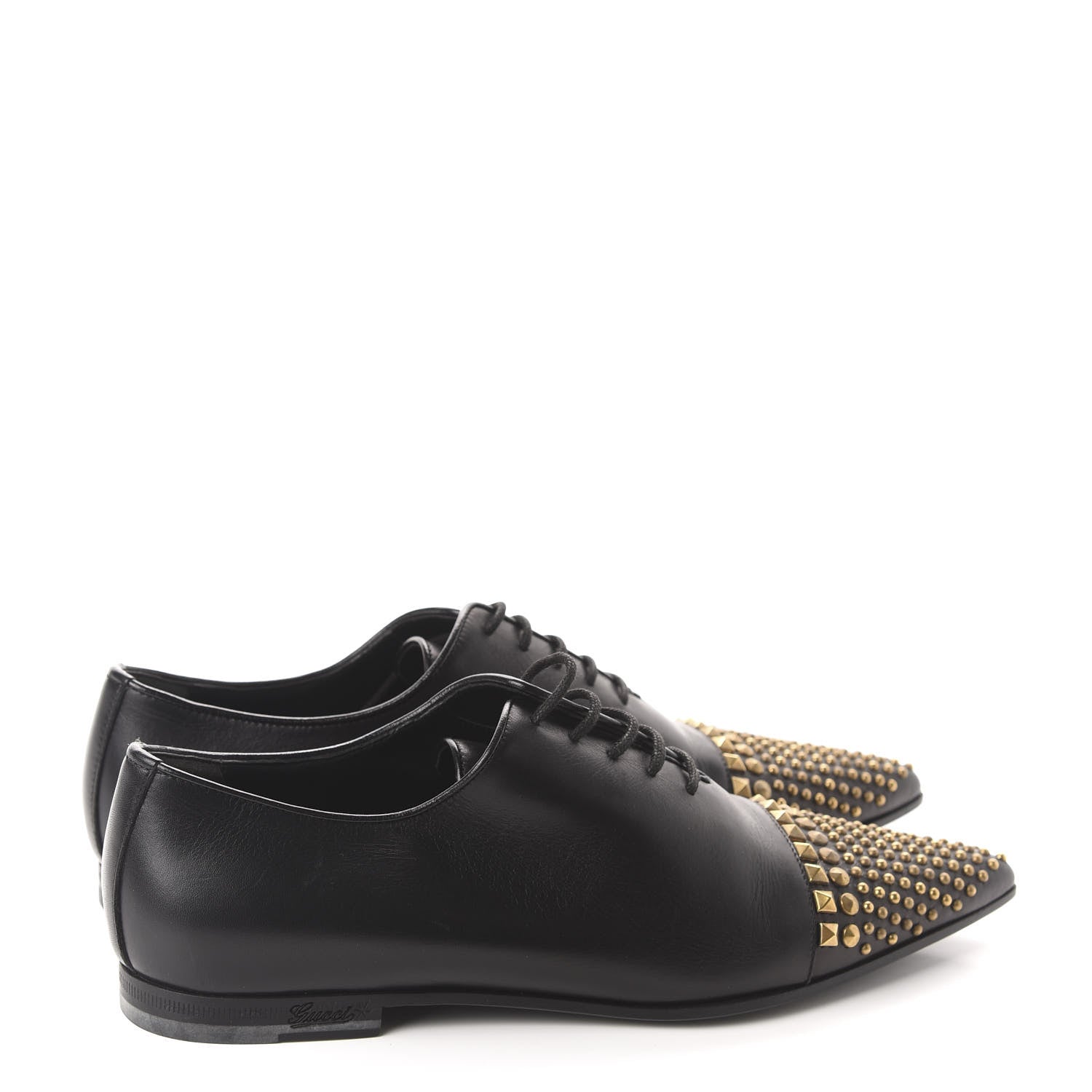 Gucci Calfskin Studded Lace Up Oxford 36 Black 4 of 10