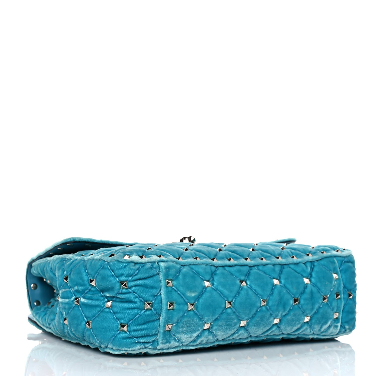 Valentino Garavani Velvet Medium Rockstud Spike Shoulder Bag Turquoise 3 of 12