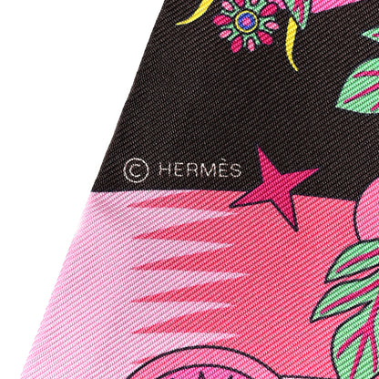 Hermes Silk La Source de Pegase Twilly Ebene Rose Vif Jaune Vif 4 of 4