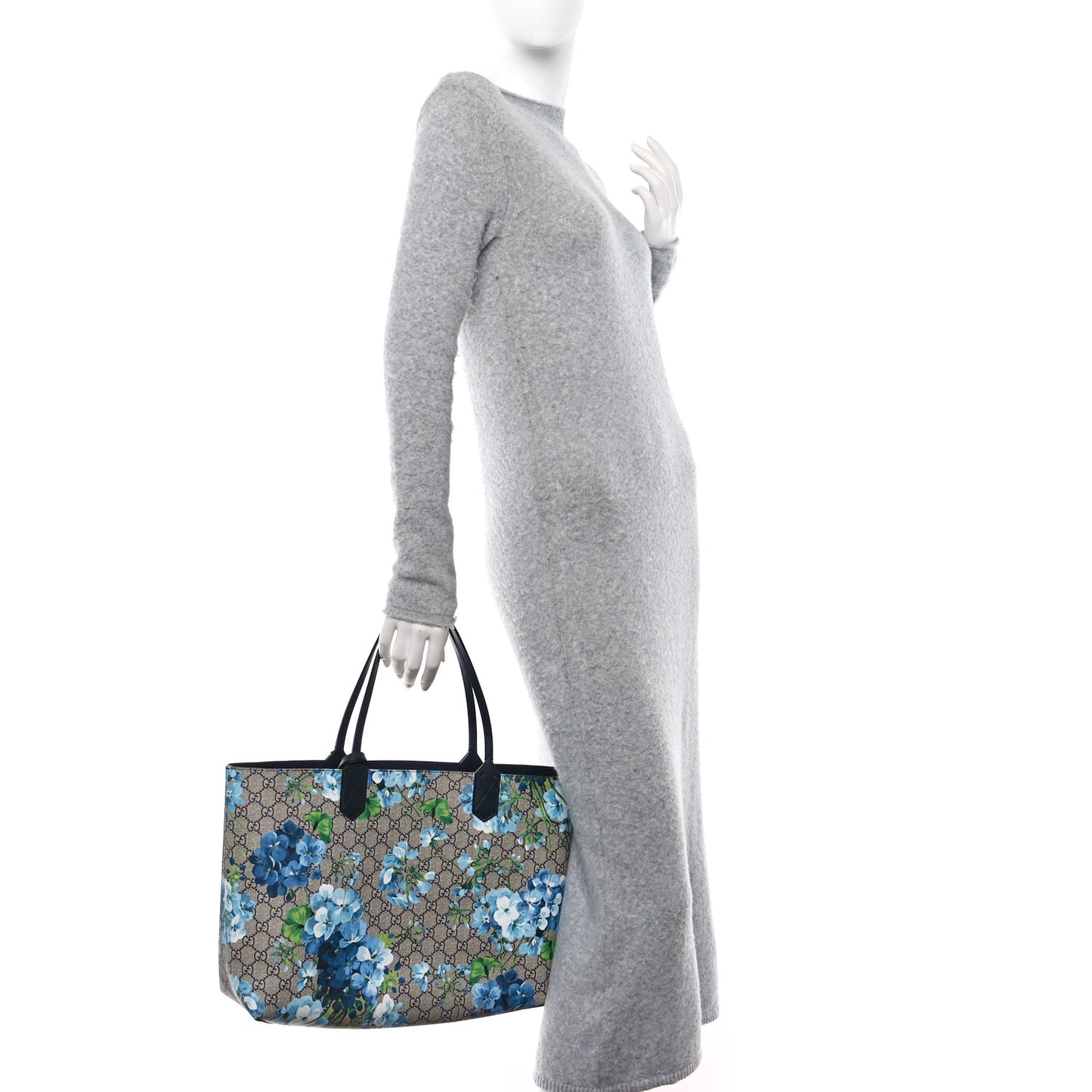 GG Supreme Monogram Blooms Medium Reversible Tote Beige Blue