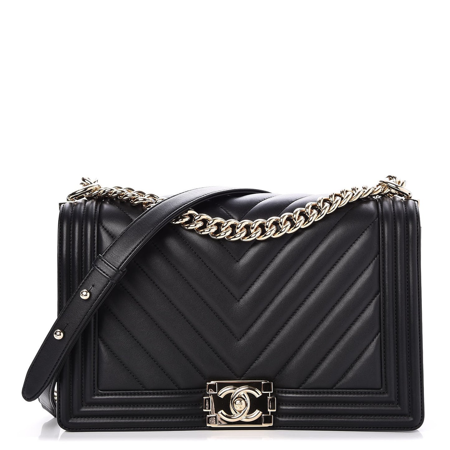 Calfskin Chevron Quilted New Medium Boy Flap Black