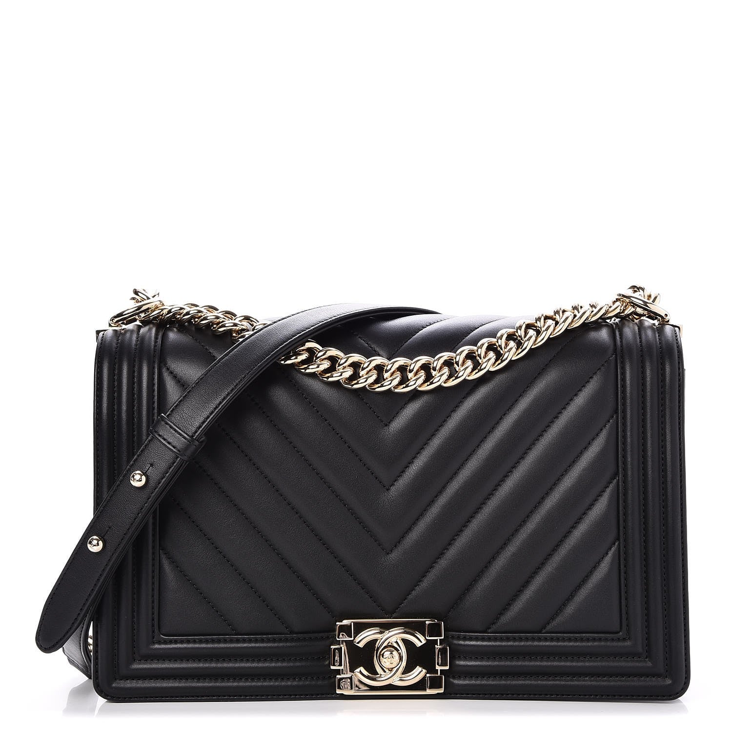 Chanel Calfskin Chevron Quilted New Medium Boy Flap Black 1 of 8