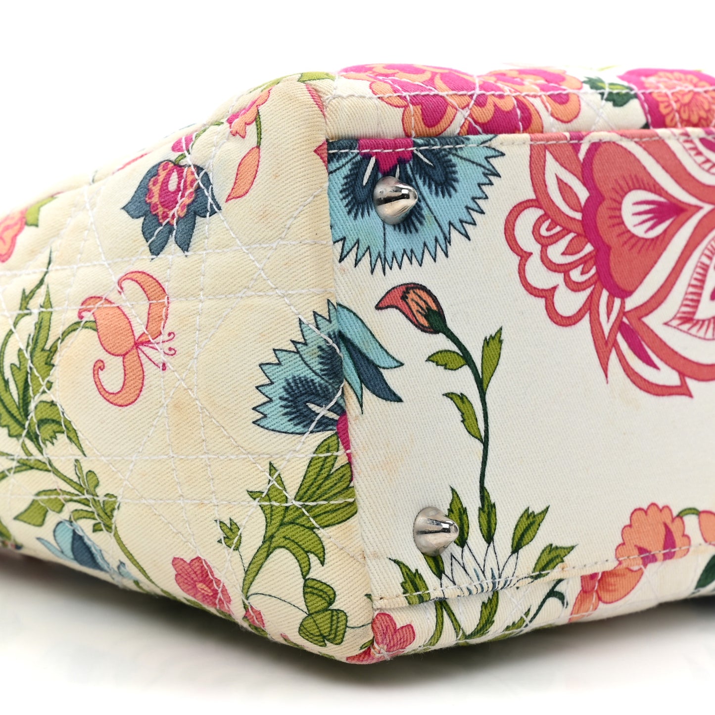Canvas Cannage Floral Print Medium Lady Dior White Multicolor
