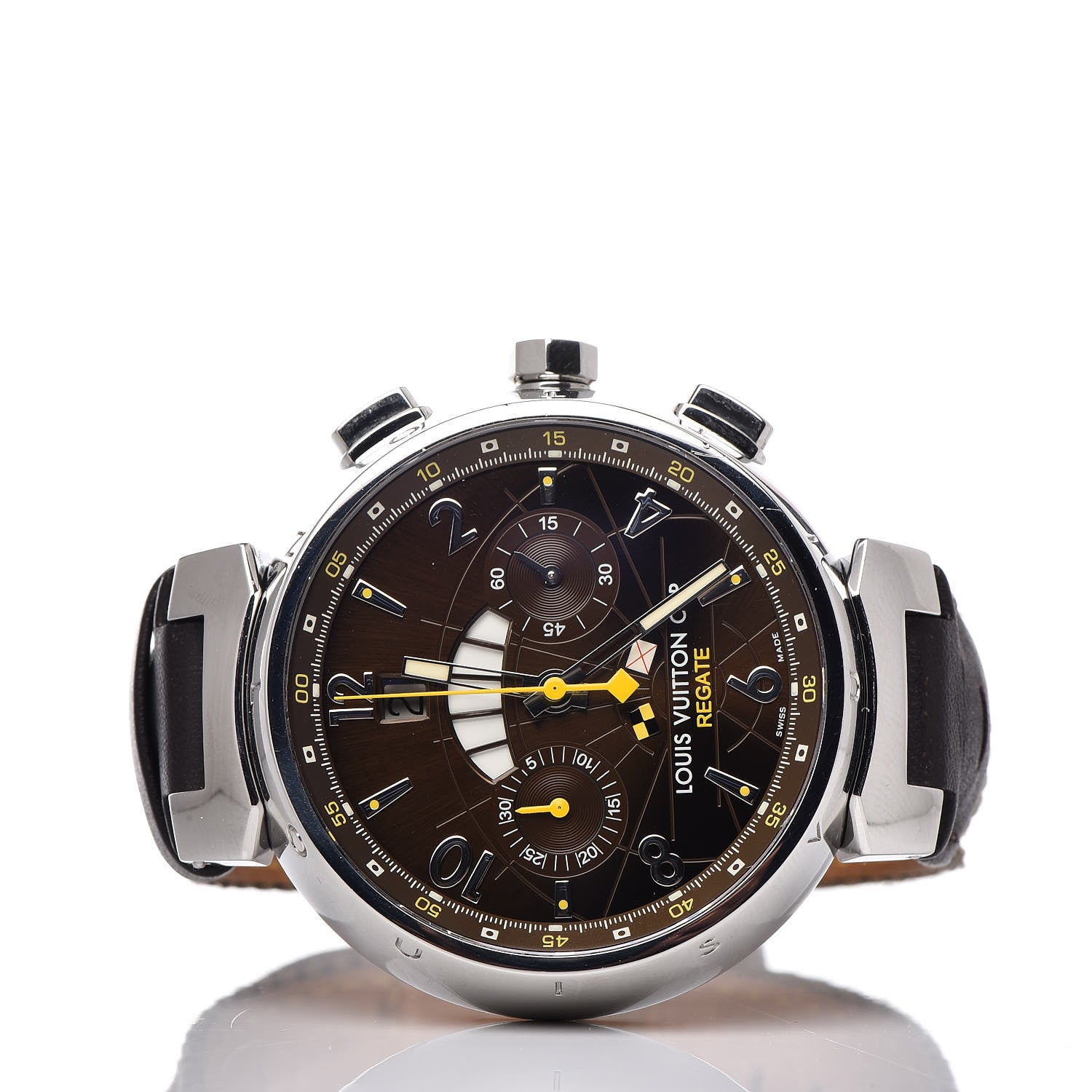 Louis Vuitton Stainless Steel Calfskin 44mm Tambour Regate Chronograph Automatic Watch Brown 3 of 8