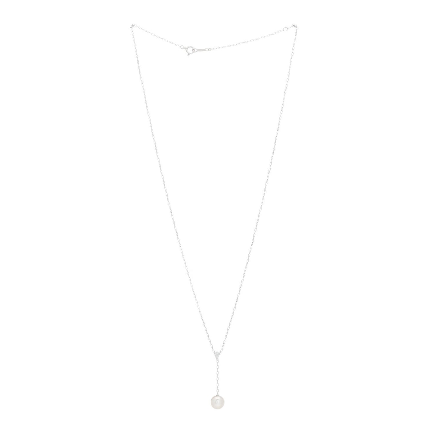 18K White Gold Akoya Pearl Diamond 7-7.5mm Drop Pendant Necklace