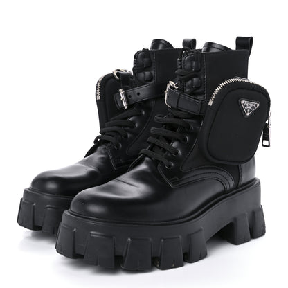 Prada Spazzolato Rois Nylon Metal Triangle Logo Monolith Pouch Pocket 55mm Boots 37 Black 3 of 8