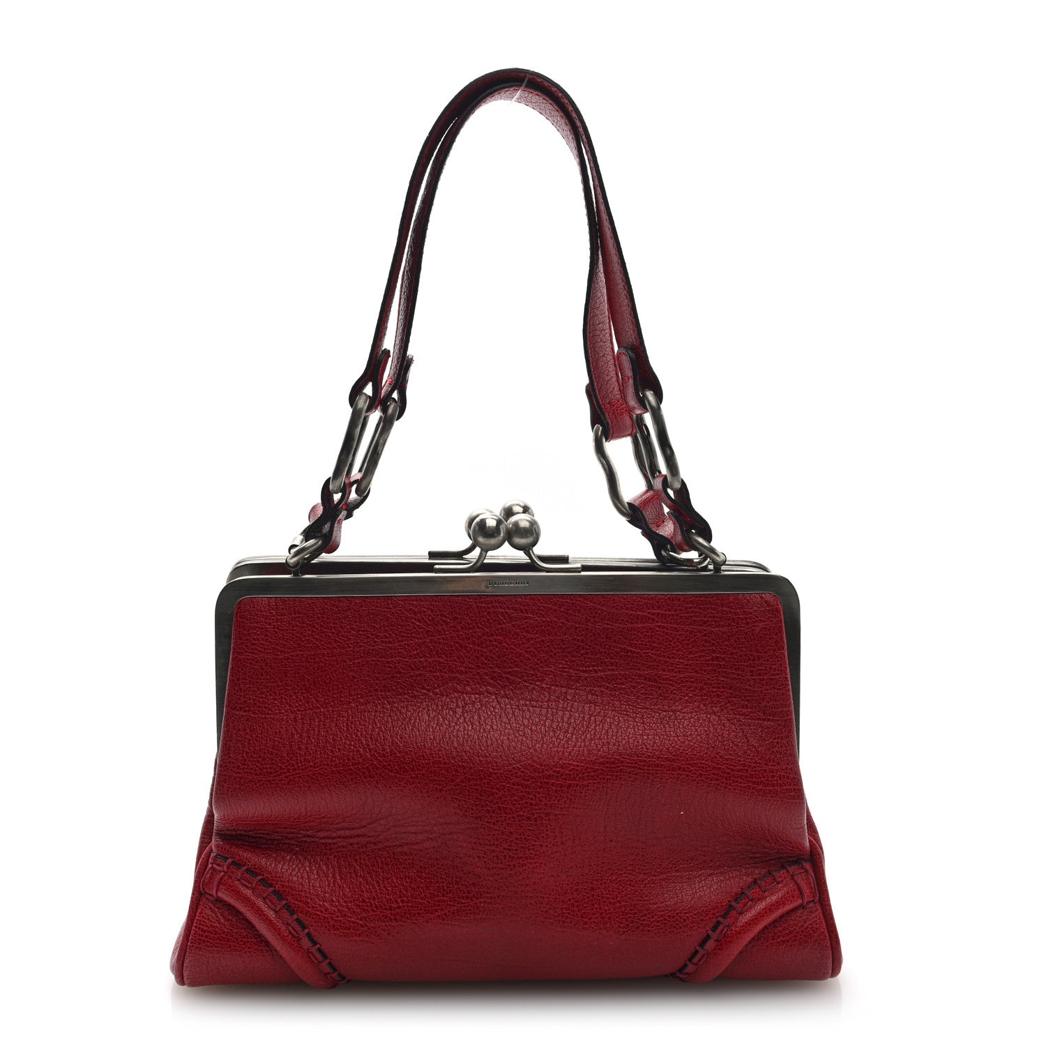 Burberry Goatskin Kiss Lock Frame Shoulder Bag Red 1 of 12