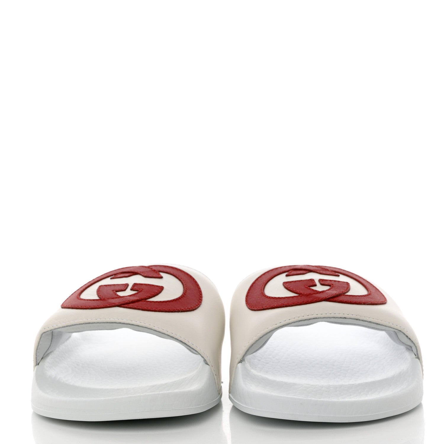Gucci Nappa Miro Soft Calfskin Womens Interlocking G Slide Sandals 38 Great White Hibiscus Red 2 of 9