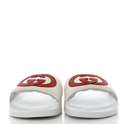 Gucci Nappa Miro Soft Calfskin Womens Interlocking G Slide Sandals 38 Great White Hibiscus Red 2 of 9