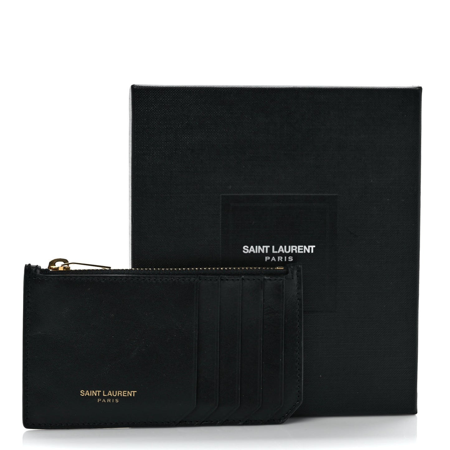 Calfskin 5 Fragments Zip Pouch Card Holder Black