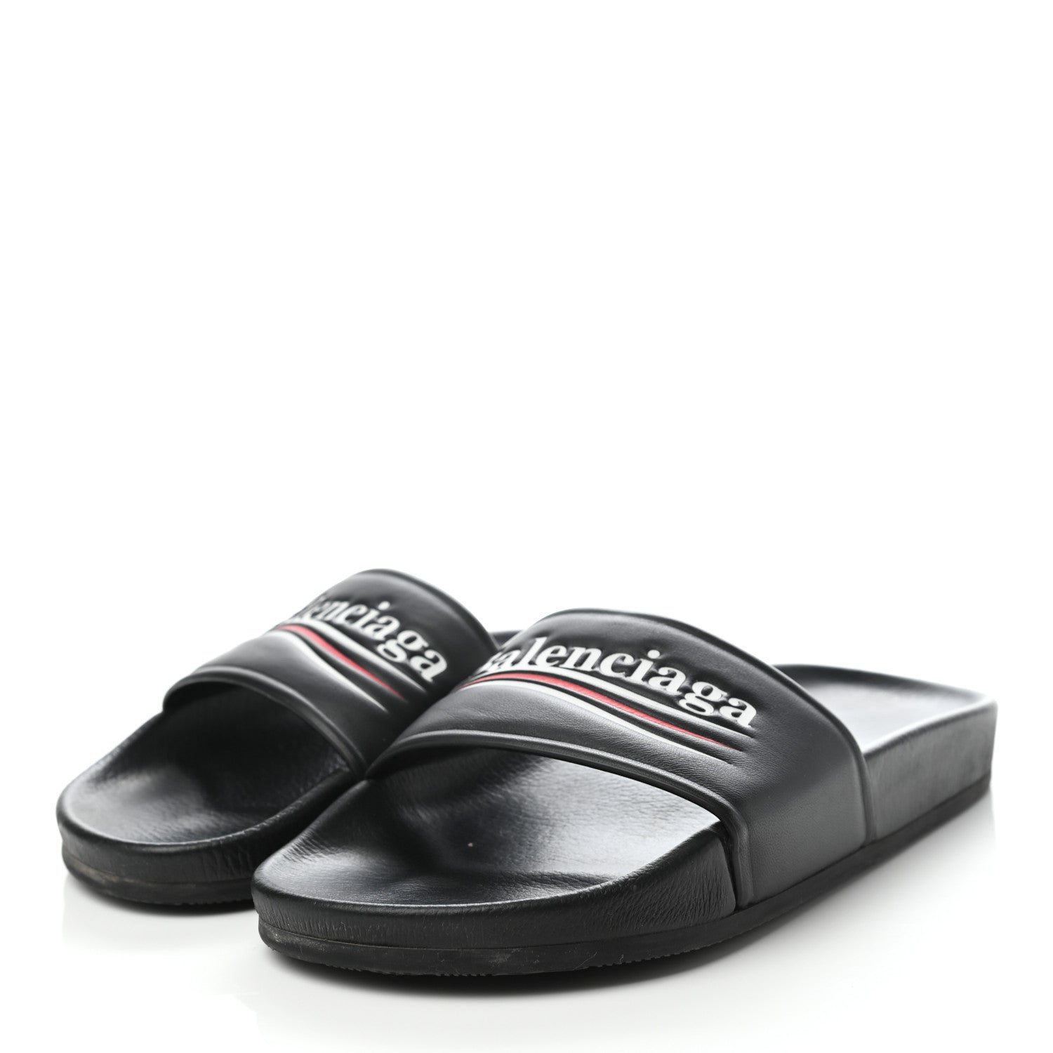 Balenciaga Nappa Political Campaign Logo Womens Pool Slide Sandals 36 Black White Vermillon 3 of 7