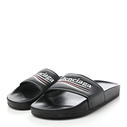 Balenciaga Nappa Political Campaign Logo Womens Pool Slide Sandals 36 Black White Vermillon 3 of 7