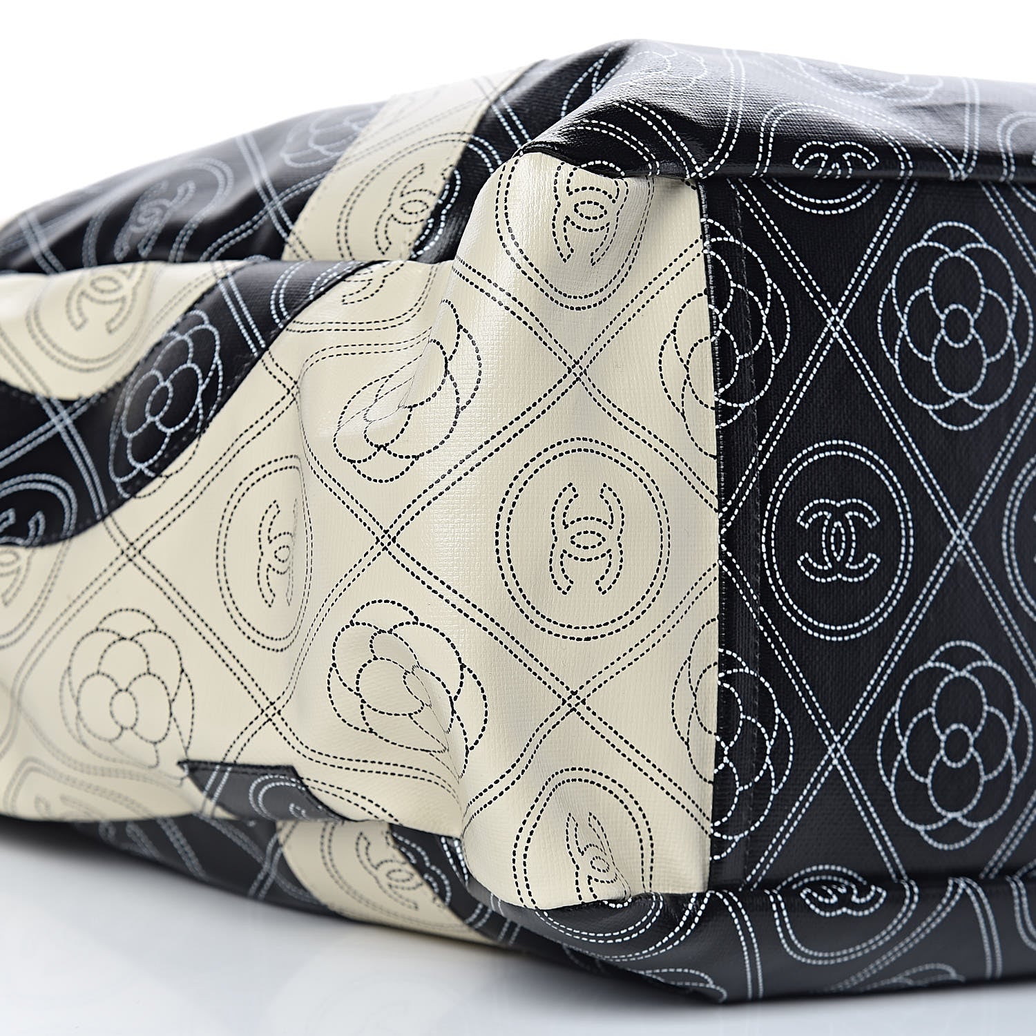 Chanel Coated Canvas Camellia Medium Shopping Tote Black Beige 11 of 13