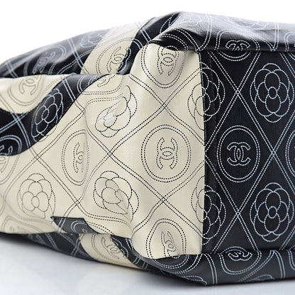 Chanel Coated Canvas Camellia Medium Shopping Tote Black Beige 11 of 13