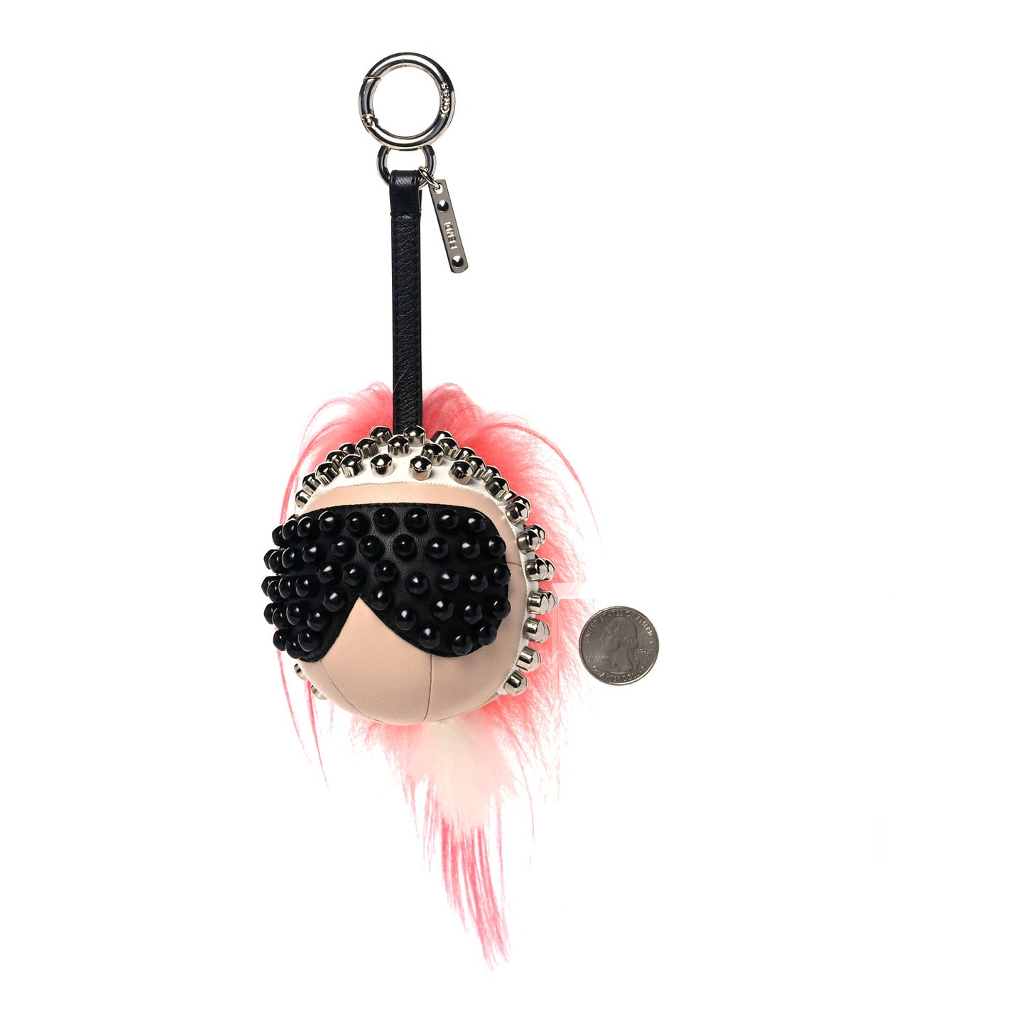Shiny Nappa Goat Fox Fur Studded Punkito Karlito Bag Charm White Black Azalea