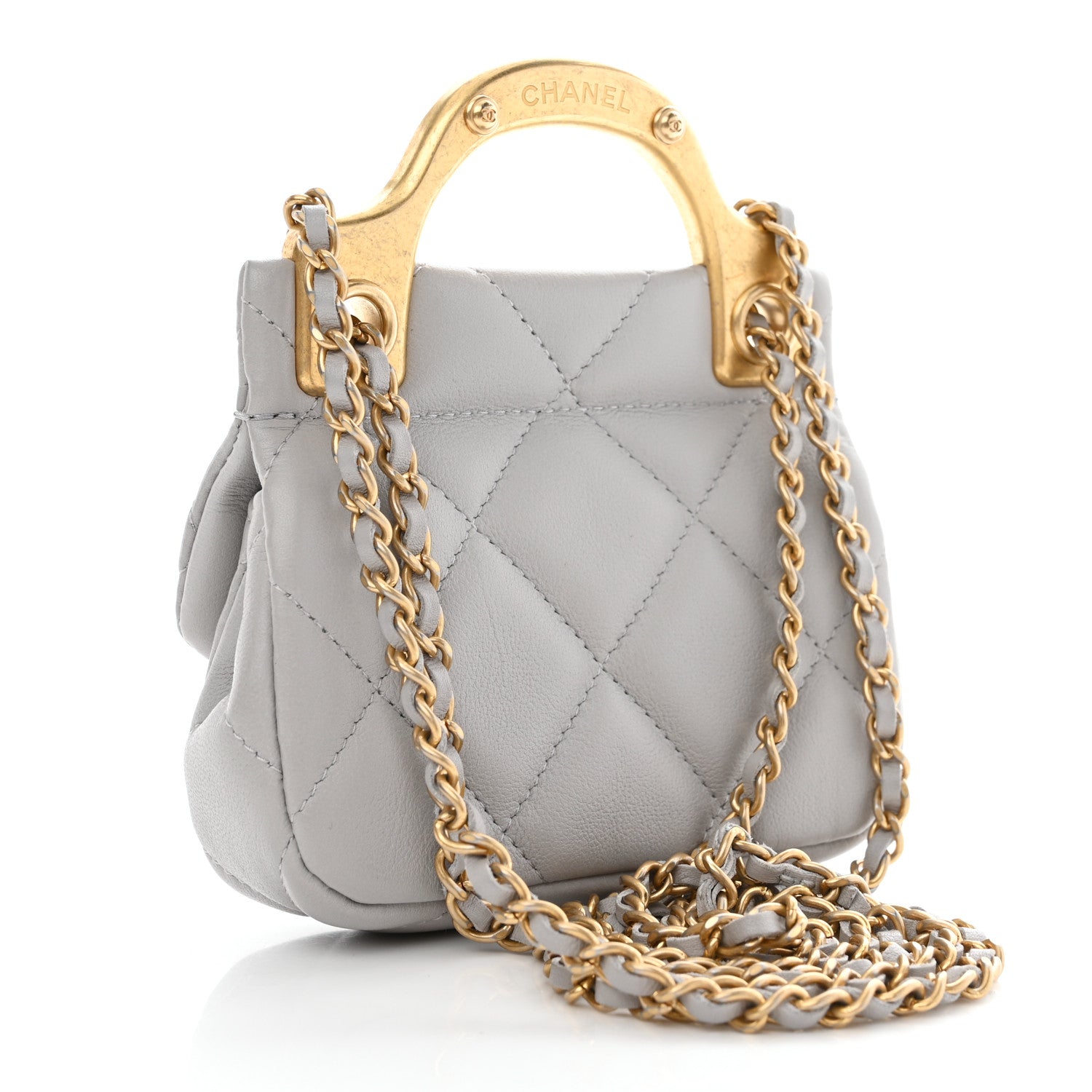 Chanel Calfskin Quilted Lady Handle Flap Card Holder With Chain Grey 3 of 12
