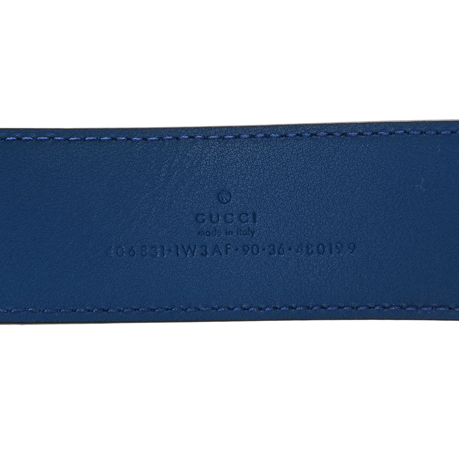 Gucci Calfskin GG Tennis Embossed Double G 40mm Belt 90 36 Intense Metal Blue 5 of 8