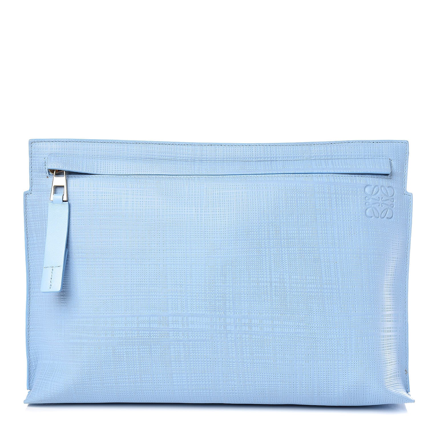 Loewe Calfskin Linen Embossed Large T Pouch Light Blue 1 of 8