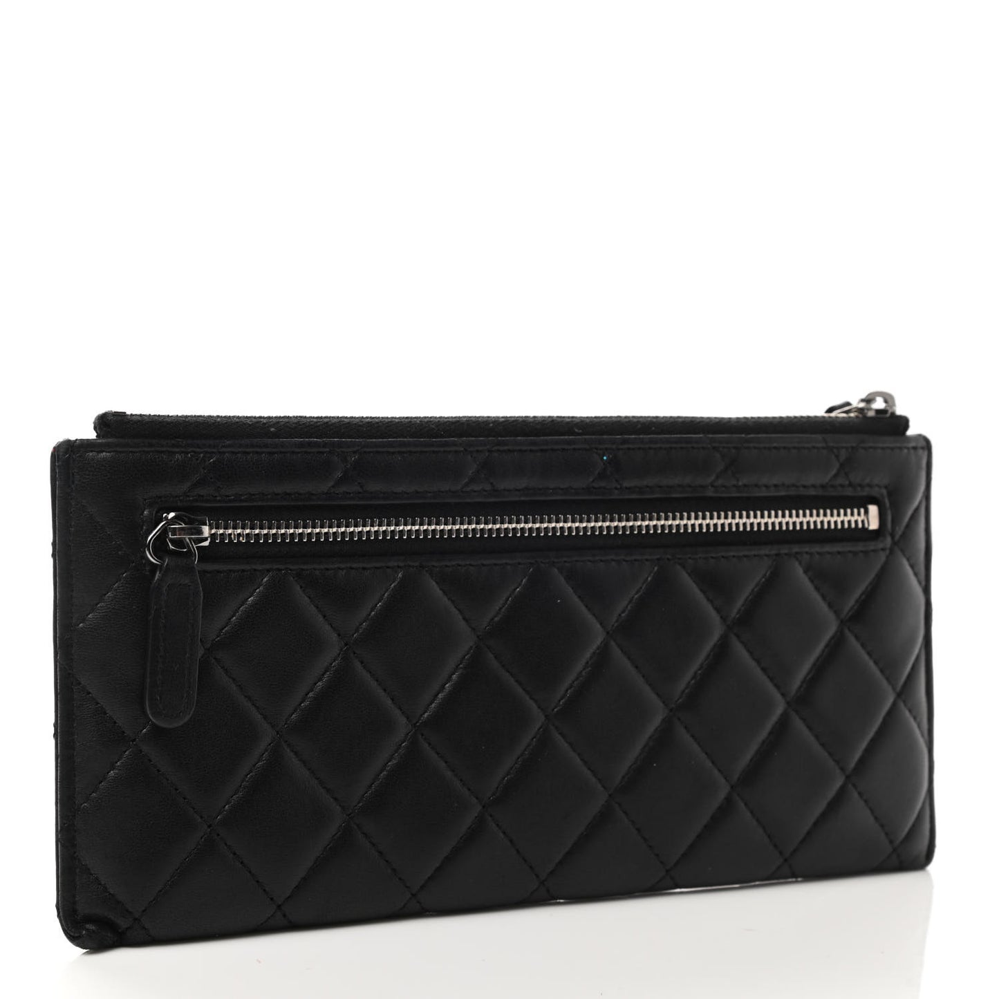 Lambskin Quilted Zip Pouch Black