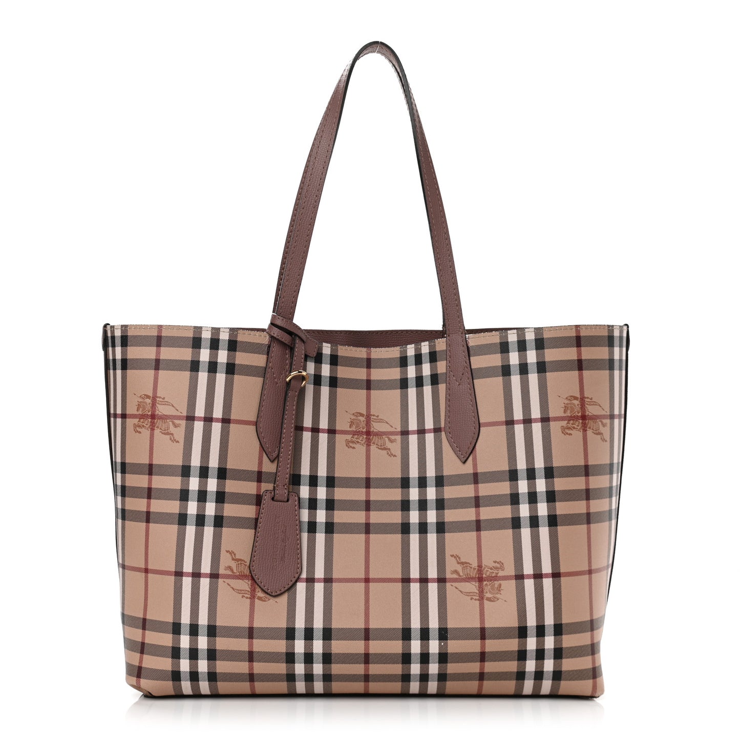 Grainy Calfskin Haymarket Check Medium Reversible Tote Light Elderberry