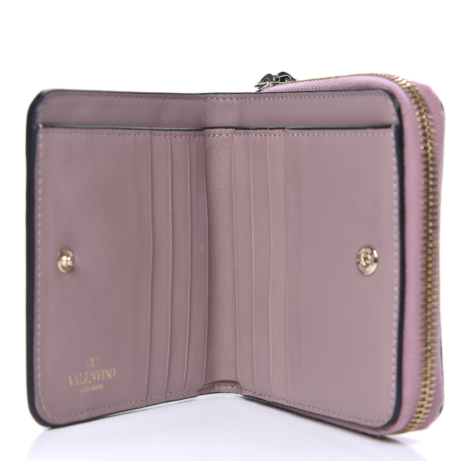 Valentino Garavani Metallic Wrinkled Lambskin Rockstud Spike Compact Zip Around Wallet Lipstick 5 of 7