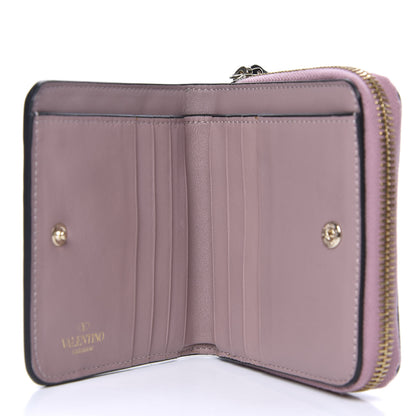 Valentino Garavani Metallic Wrinkled Lambskin Rockstud Spike Compact Zip Around Wallet Lipstick 5 of 7