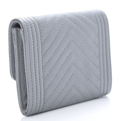 Chanel Caviar Chevron Quilted Boy Flap Card Holder Grey 3 of 9