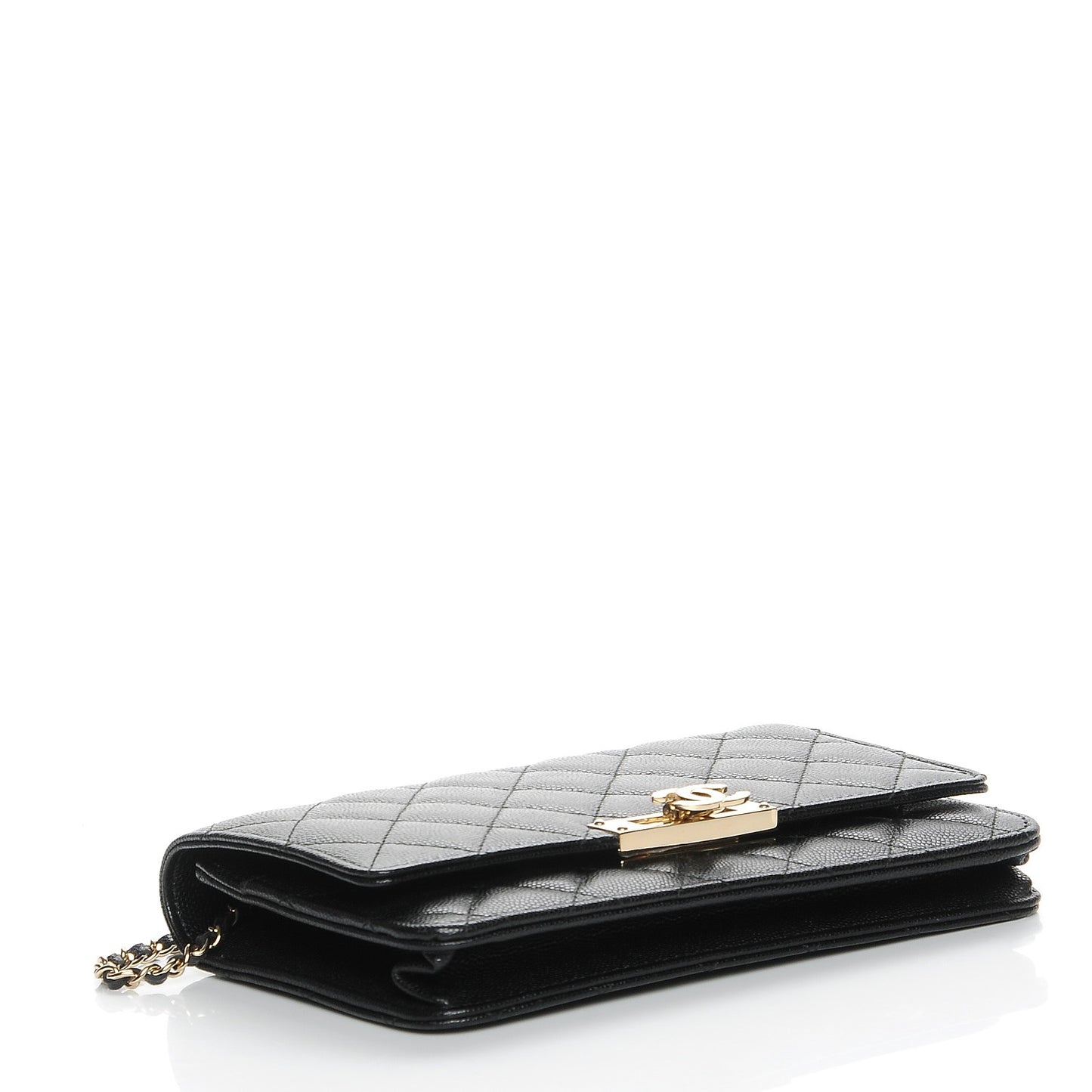 Caviar Quilted Golden Class Wallet On Chain WOC Black