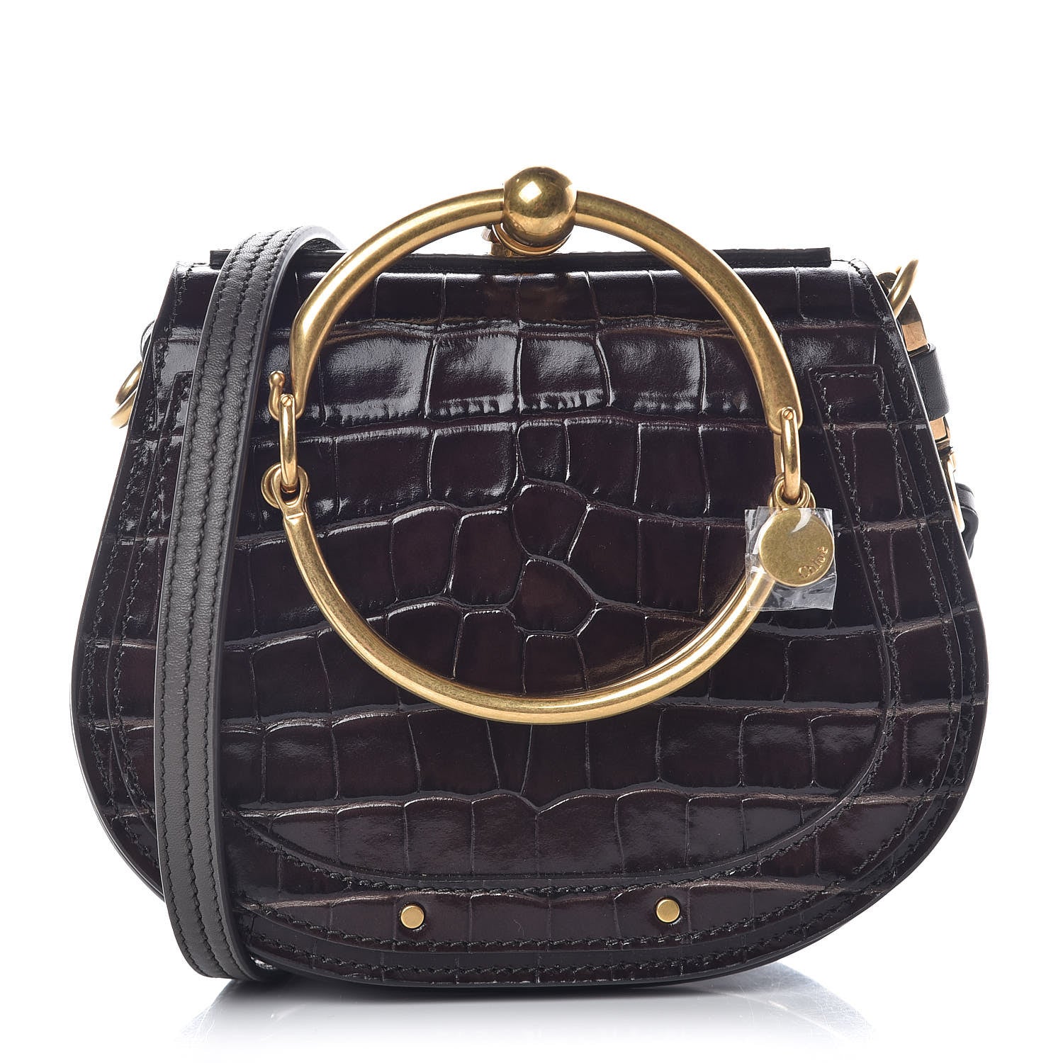 Chloe Suede Calfskin Crocodile Embossed Small Nile Bracelet Bag Profound Brown 1 of 12