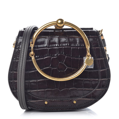 Chloe Suede Calfskin Crocodile Embossed Small Nile Bracelet Bag Profound Brown 1 of 12