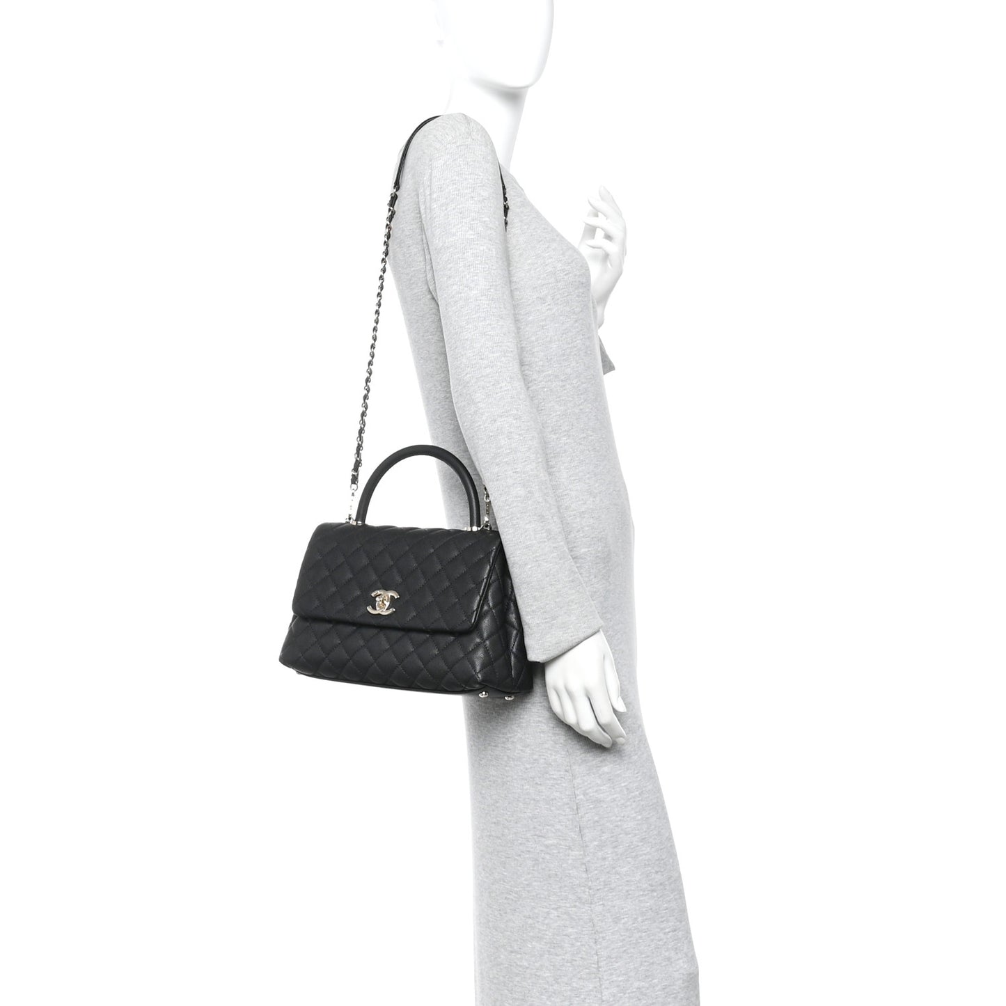 Caviar Quilted Small Coco Handle Flap Black