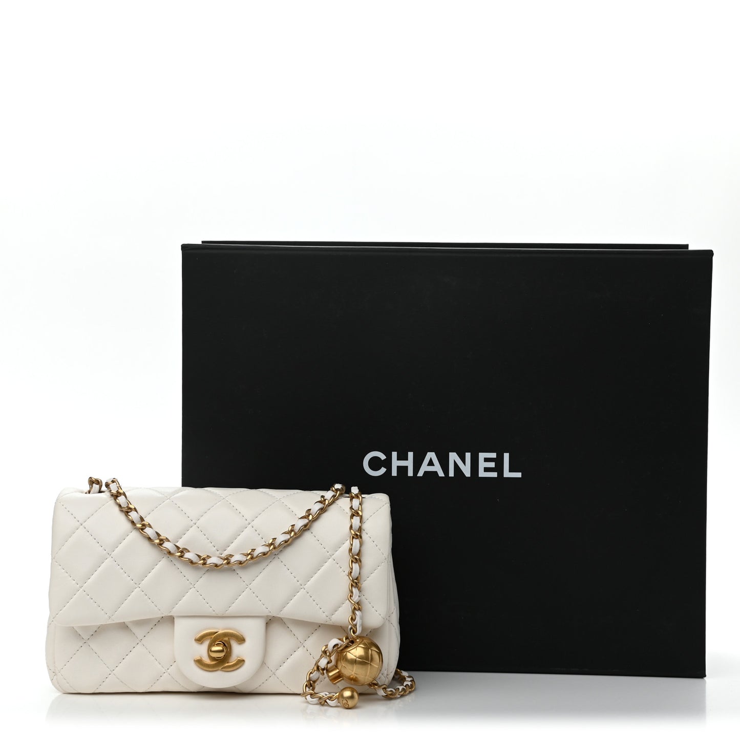 Lambskin Quilted Mini Rectangular Pearl Crush Flap White