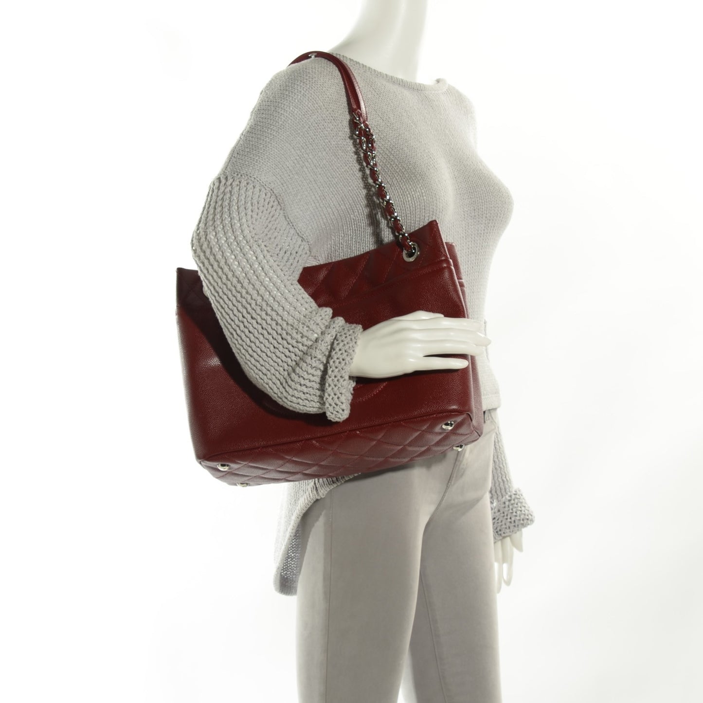 Caviar Quilted Large Timeless CC Soft Tote Dark Red